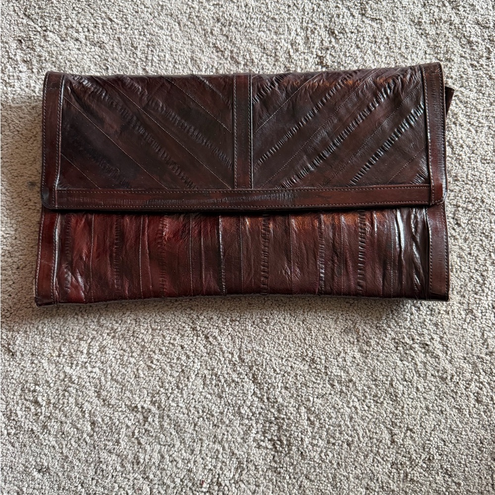 Vintage Genuine Eelskin Brown Clutch